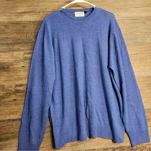 Hickey Freeman Men's Classic Blue Merino Wool Crewneck Sweater